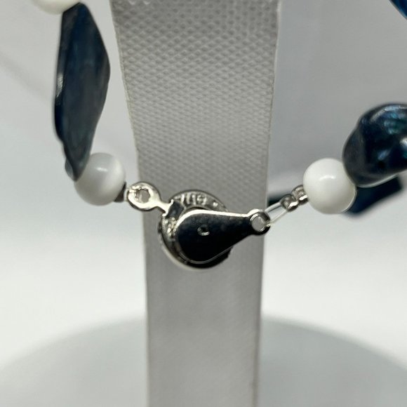 Teng Yue Fresh Water Pearls Blue Mother‎ of Pearl 3 Layer Silver Tone Necklace - Picture 6 of 10